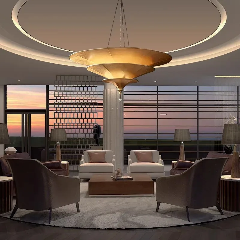 Southeast Asian Thai Umbrella Pendant Light Wabi Sabi Style For Restaurant Hotel Exhibition Hall Decorative Lighting