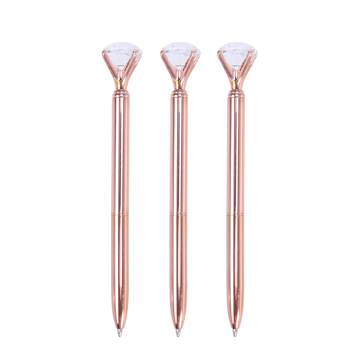 

3Pcs Pen with Big Diamond Crystal Metal Ballpoint Pen School Office Supplies (Rose Gold)