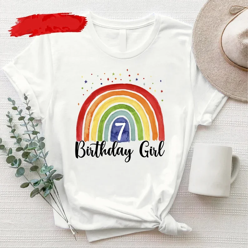 Custom Year Old Birthday Girl Shirt Rainbow Birthday TShirts Birthday Party Countdown Youth Toddler 100%Cotton harajuku goth y2k