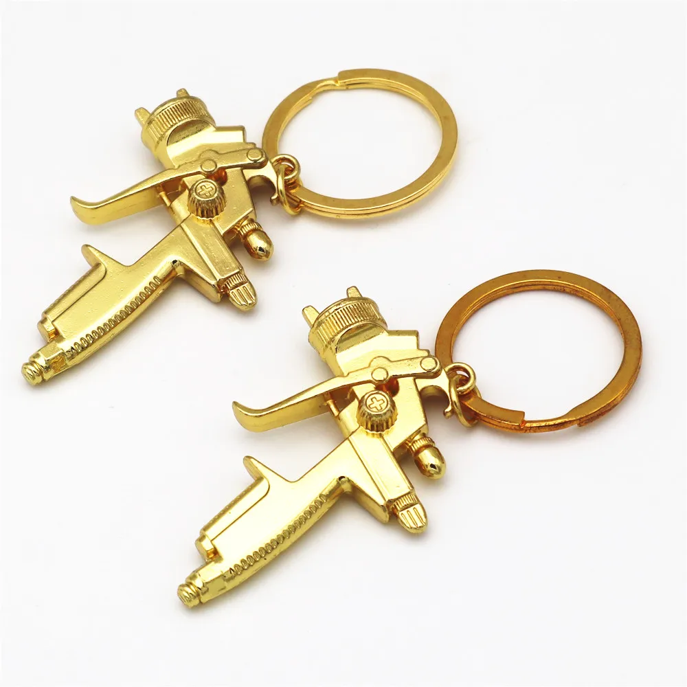 

2 Pack - Spray Paint Gun Metal Key Chain Ring Pendant Keychain Accessories Gift Gold