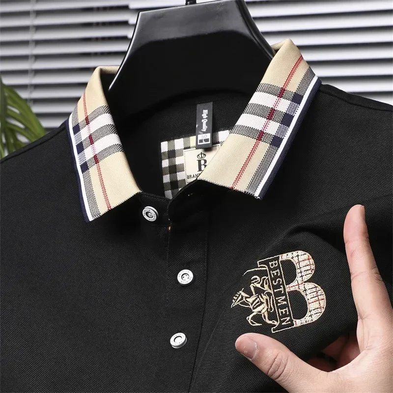 High End Brand Light Luxury Embroidered POLO Shirt Short Sleeved Lapel Men\'s Summer Fashion Breathable Golf Casual Top T-shirt