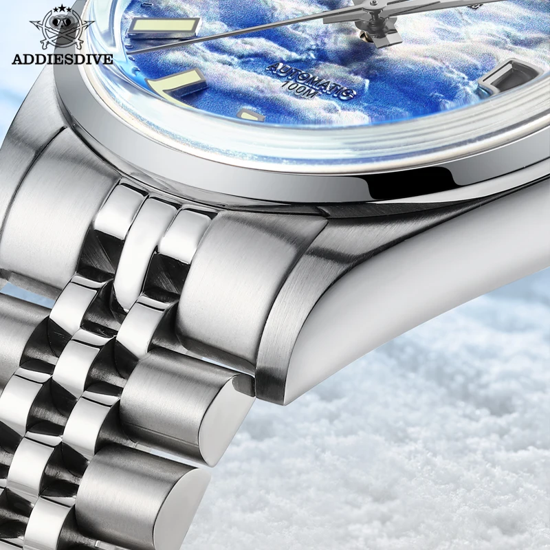 ADDIESDIVE 3D Cloud Sea Dial Automatic Mechanical Watch Luxury Stainless Steel 100M Diving Luminous Watches reloj hombre