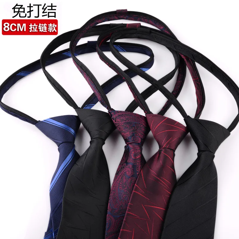 

8cm Lazy Ties Men Fashion Zipper Tie Striped Business Silk Tie Shirt Accessories Automatic Necktie Men Elegant Mens Ties Luxury