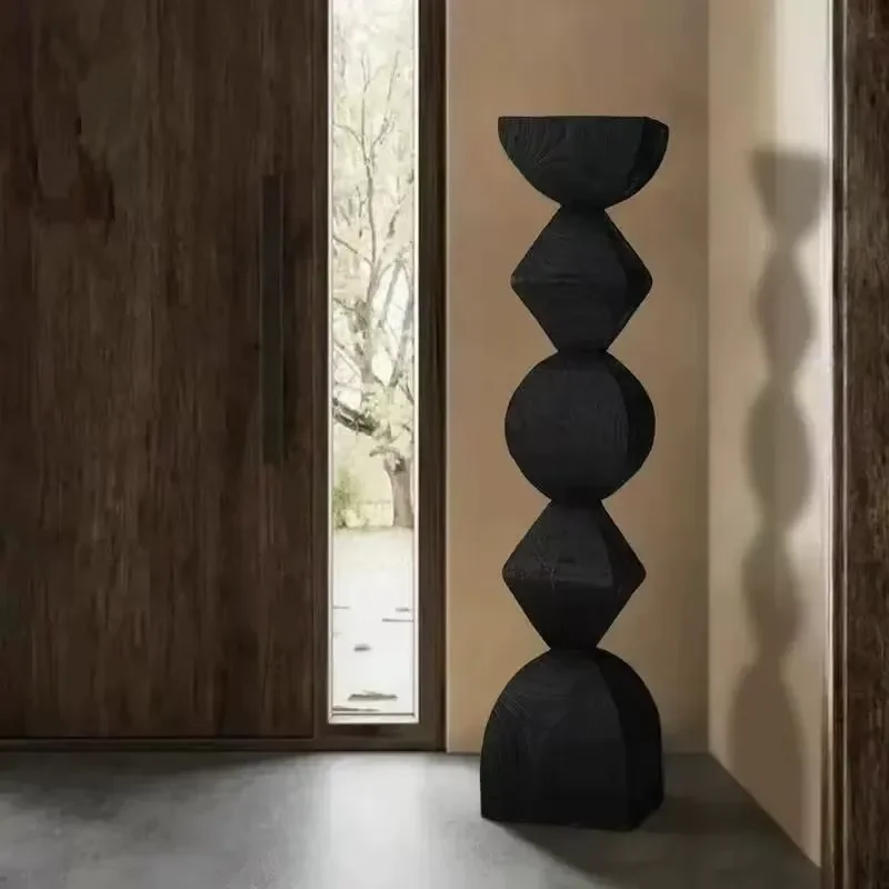 Abstract Black Wood Carving Statue Handmade Sculpture for Home Decor Living Room Interior Art Design Custom Gift Furniture