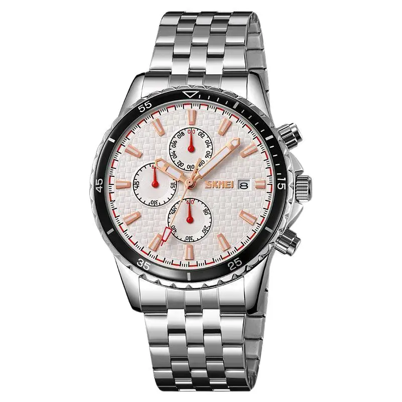ساعة SkmeiMen من الفولاذ المقاوم للصدأ مع ساعة رجالية مضيئة مقاومة للماء متعددة الوظائف ساعة كوارتز كاجوال
