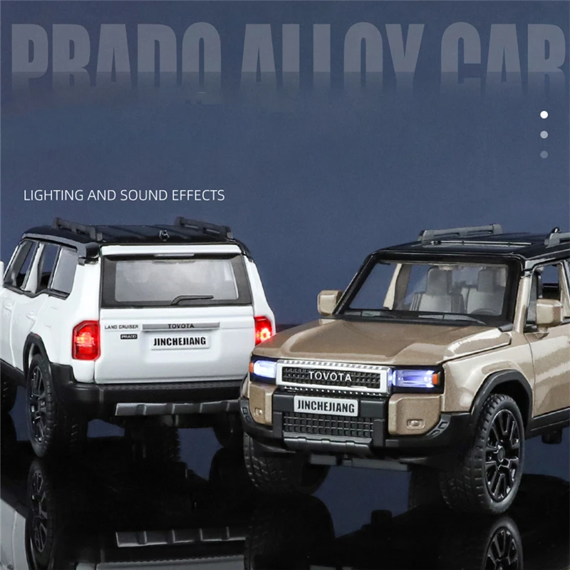 1/32 Toyota 2024 PRADO Land Cruiser SUV Alloy Car Model Diecast Metal Off-road Vehicles Car Model Sound Light Childrens Toy Gift