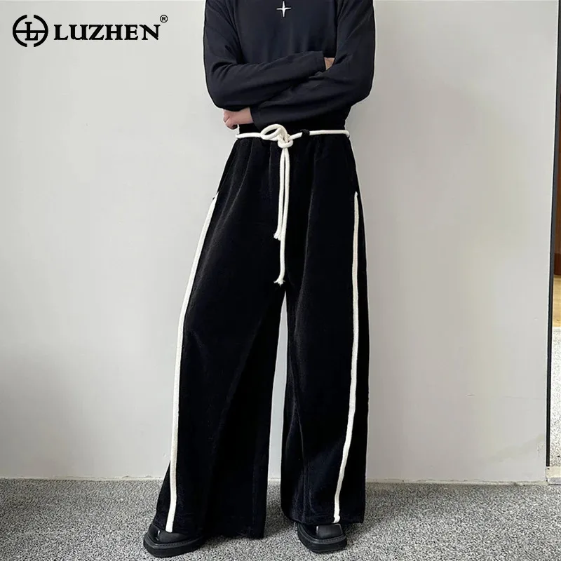 

LUZHEN цветной контрастный пояс с лентой, украшенный лоскутным дизайном, прямые брюки, мужская мода, новинка 2025 года, оригинальные повседневные брюки JY4241