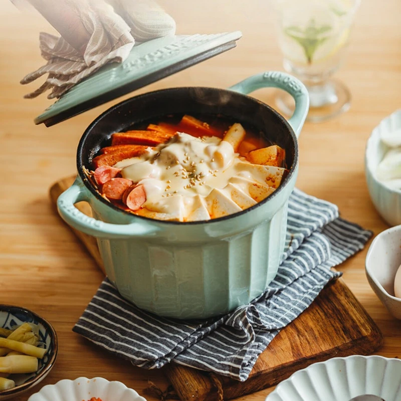 Enameled Cast Iron Dutch Oven 16cm, Small Round Braising Pot, Double Handle Stew Pot, Induction Compatible, Home Kitchen