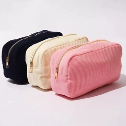 RTS Fashion Custom Cosmetic Bag Corduroy Velvet Personalized Makeup Pouches Bags Travel Toiletry Organizer