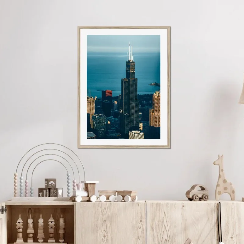 Modern Global Cityscape Poster Featuring World Famous Landmark Seattle Paris London Golden Gate Bridge Gooderham Building Wall