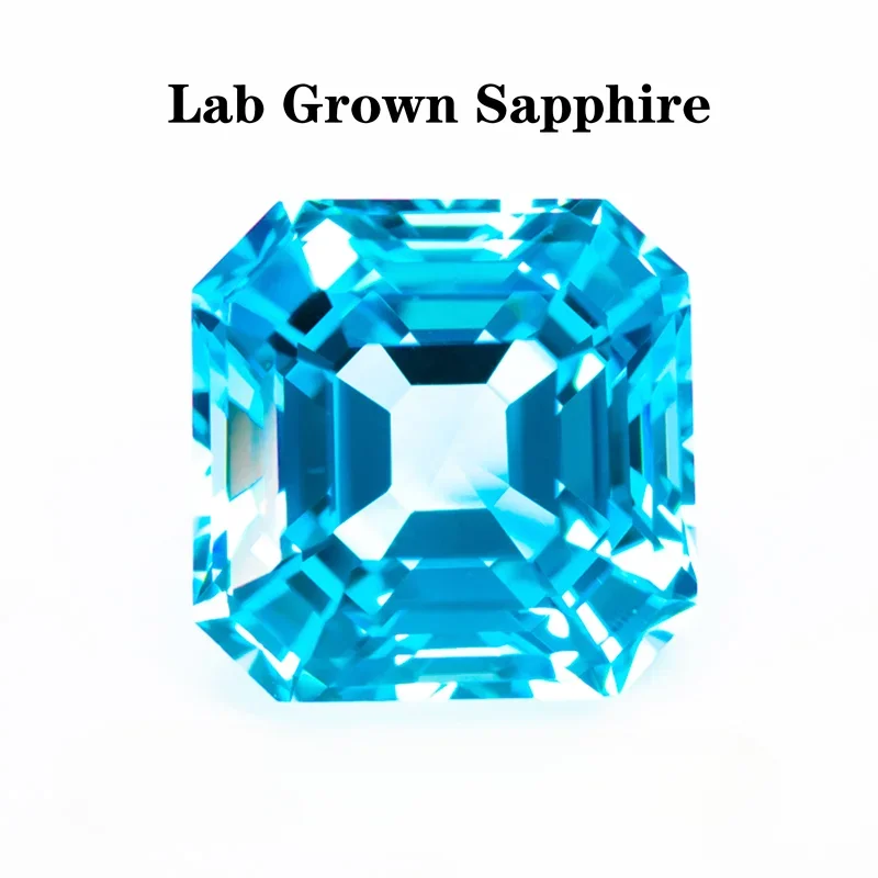 

Lab Grown Sapphire Asscher Shape Aquamarine Color DIY Ring Necklace Earrings Main Materials Extremely Shiny Quality Certificate