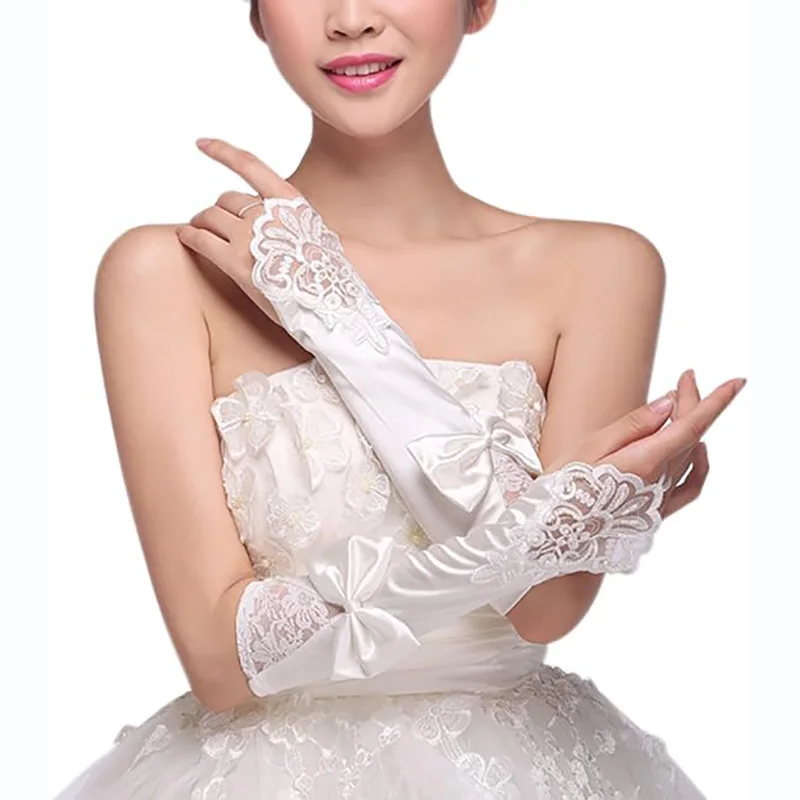 Lace Beads Wedding Bridal Gloves Women 1920s Tea Party Halloween Costume Flapper Gloves Church Dinner Opera Gloves