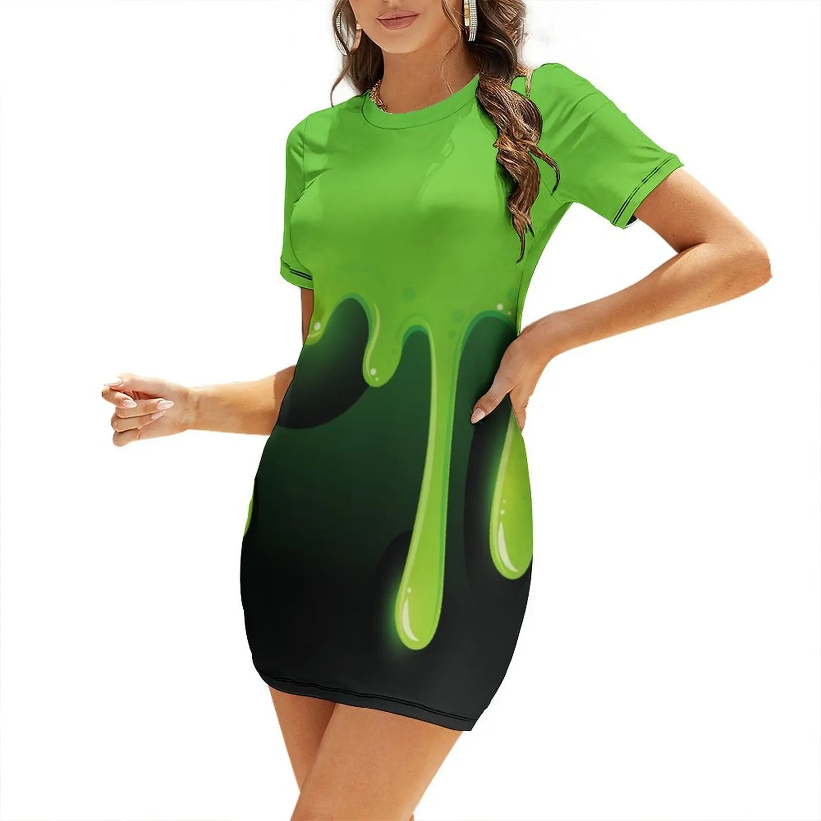 

acid green slime Short-Sleeved Dress ladies dresses for special occasions Elegant gown Dress
