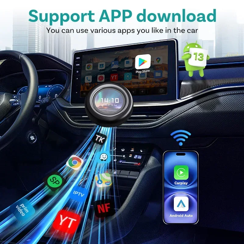 OTTOCAST V2 PRO Ai Box Wireless Carplay Android Auto محول Android 13 Play Store Netflix Youtube Video Box لسيارات BMW MG Hyundai