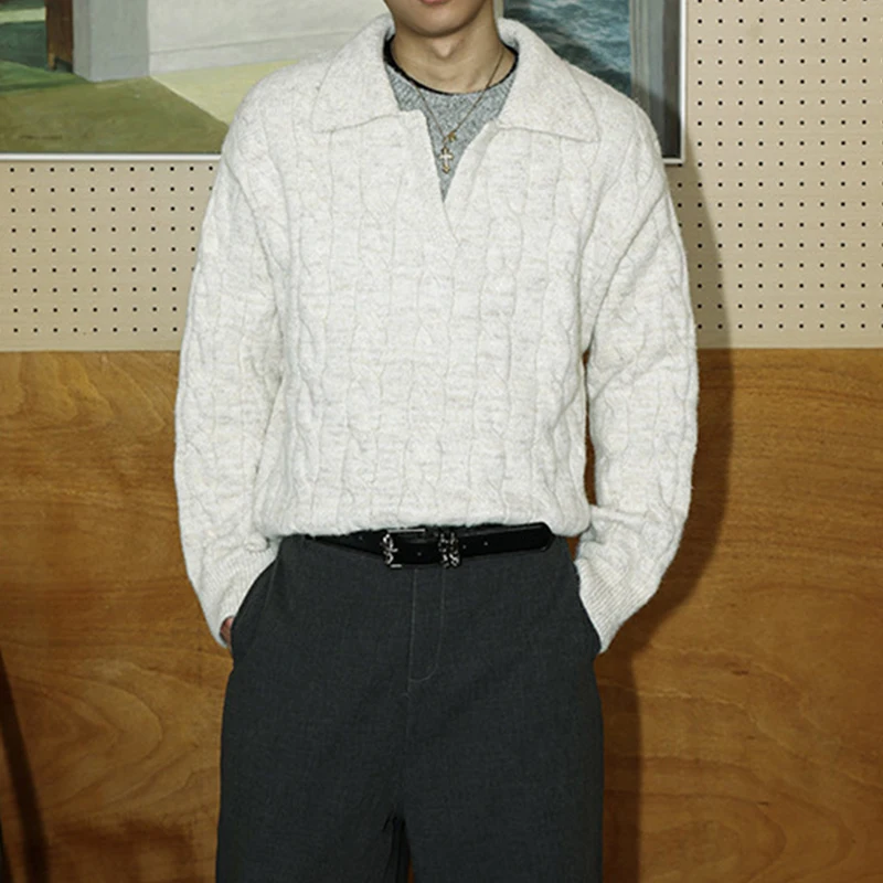 العصرية الرجال طبقة مزدوجة محبوك قمصان بولو خريف شتاء في الهواء الطلق نسيج غير رسمي سترة Vintage رجالي التلبيب الخامس الرقبة متماسكة لاعبا #5