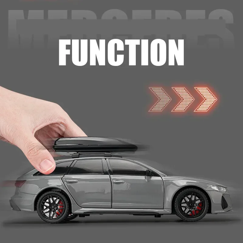 1/24 Audi RS6 Giocattolo Auto Modello 1:24 Diecast Veicolo Da Corsa In Miniatura Tirare Indietro Suono Luce Porte Apribile Collezione Regalo Per Il Capretto