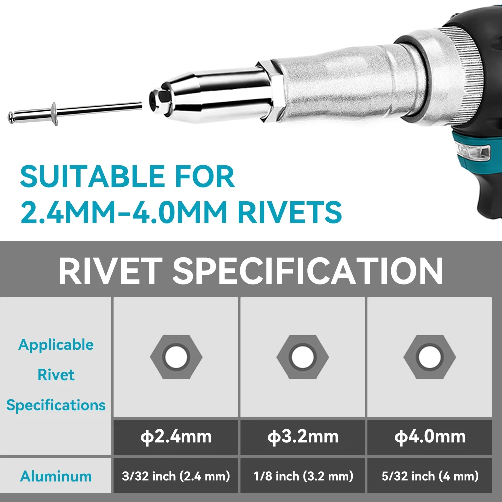 2.4~5.0mm Brushless Electric Riveter Gun 20000N Cordless Rivet Clamp Nut Gun Insert Auto Riveting Tool For Makita 18V Battery