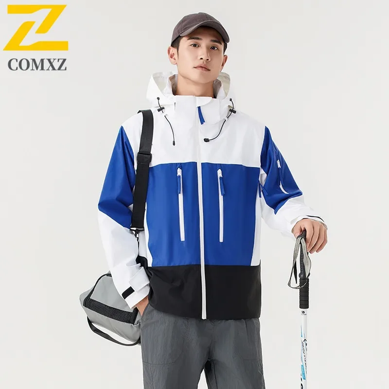 COMXZ Unisex Down Jacket 2025 New Splicing Hooded Camping Warm Down Coat Casual White Duck Down Windproof Autumn Windbreaker