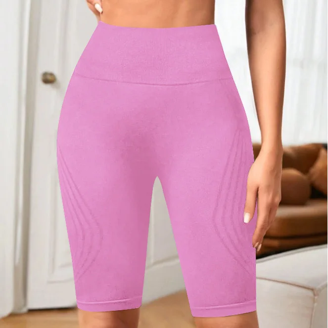 Hoch taillierte, nahtlose Yoga-Shorts für Damen, gestrickt, schmale Shorts, Workout, Laufen, lineare ästhetische Leggings, dehnbare Hip-Lift-Shorts – Detail 23