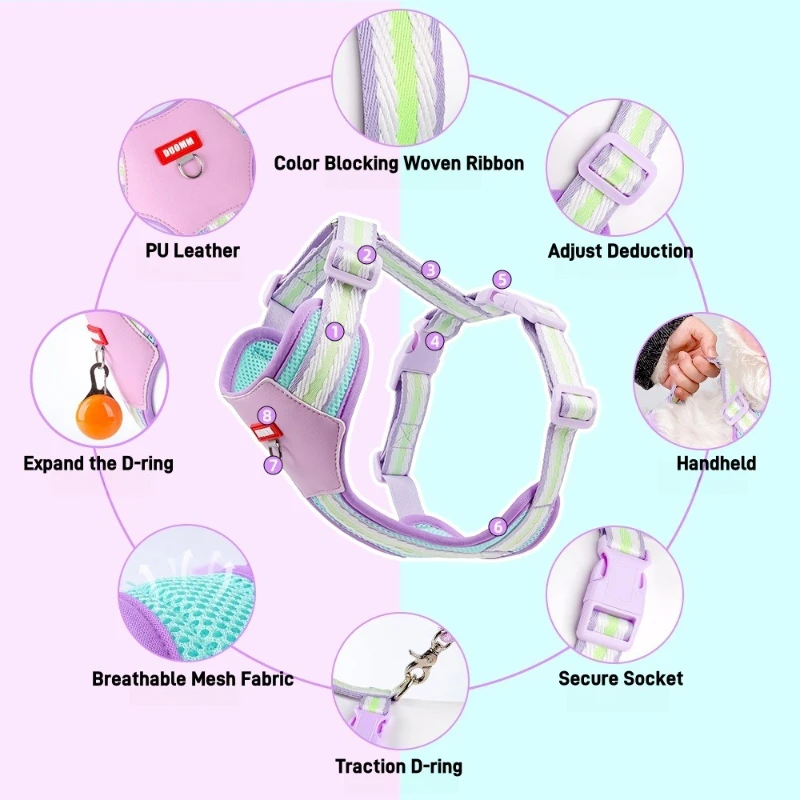 حزام صيفي للكلاب بدون هروب - شبكة تبريد على طراز H مع شرائط عاكسة ولمسات نيون، تصميم خفيف الوزن مقاوم للهروب