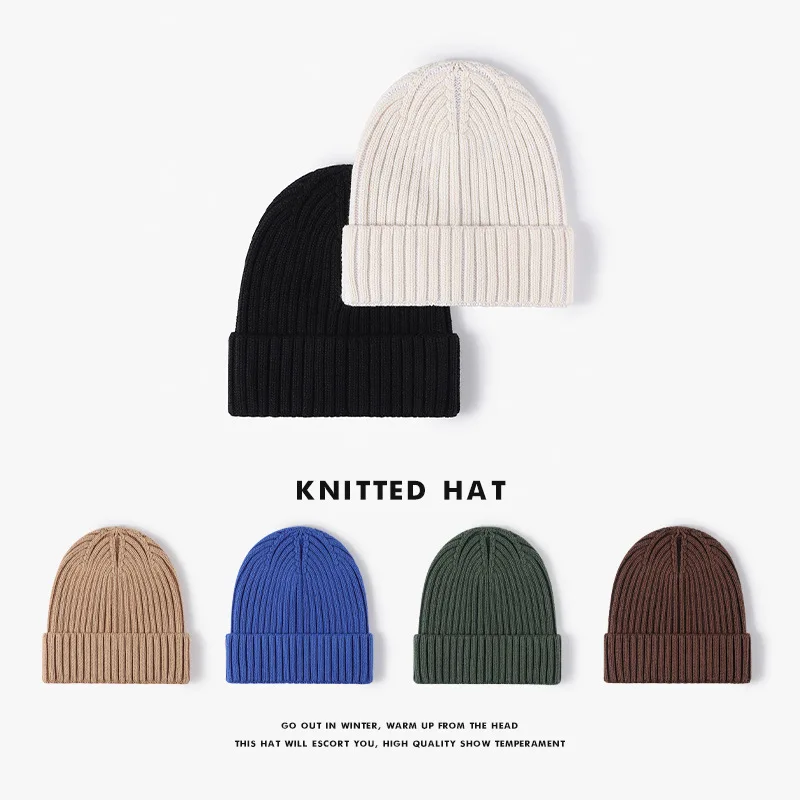 

Fashion men's Women Big Head Winter Brimless Head Wrapped Cotton Knit Cap Outdoor Warm Head Wrapped Cold Cap Boys Girls Wool Cap