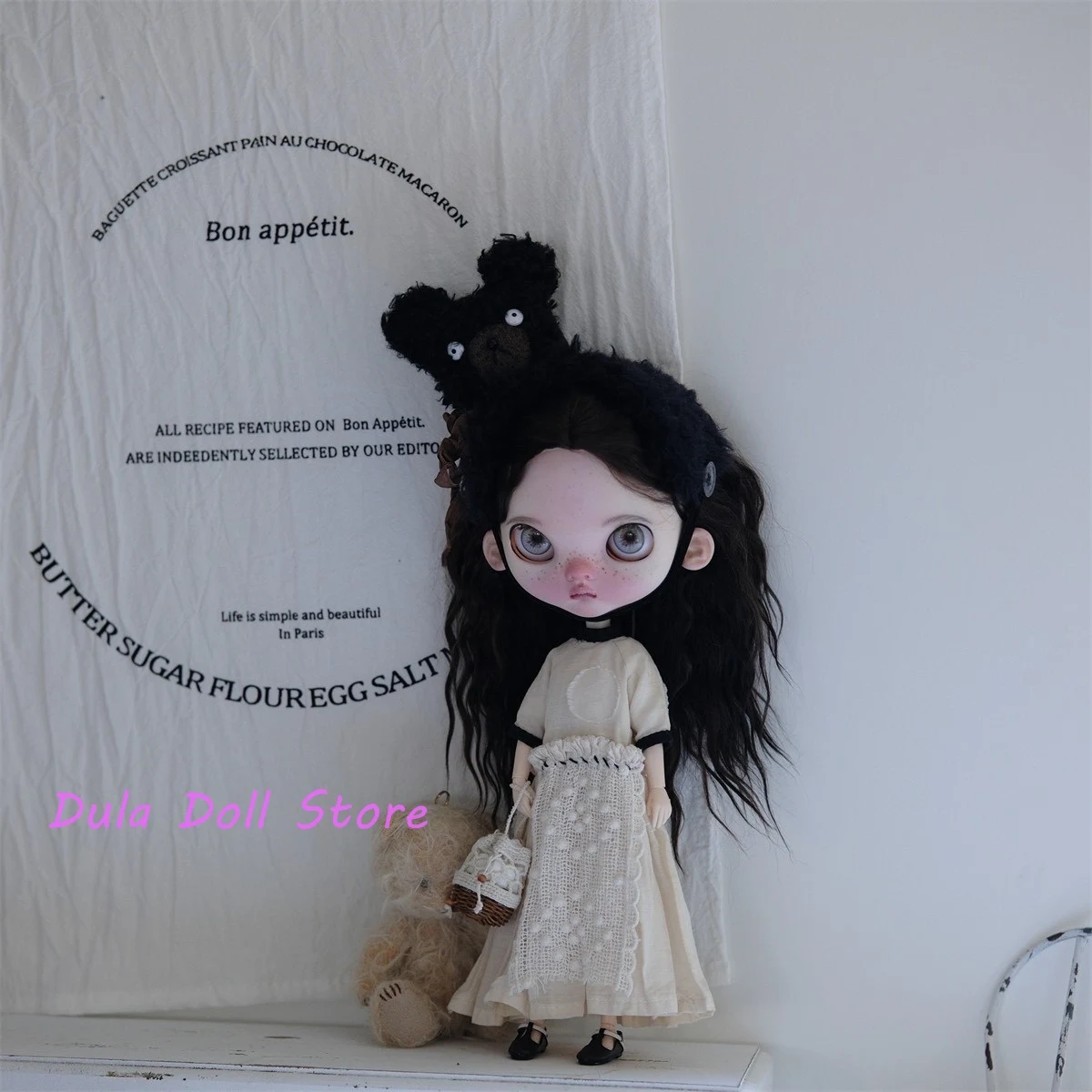 Roupas de boneca Dula vestido retrô bege para boneca Blythe Landoudou Landazz Qbaby ob24 ob22 Azone Bjd