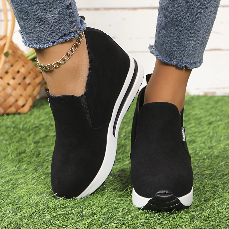 Black Women Casual Shoes Platform Wedge Women Fashion Sneakers Women Summer Shoes Slip On Loafers Vulcanize Shoes