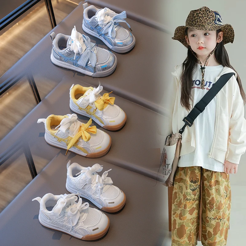 

Children's sports shoes Spring and Autumn new style girls' mesh breathable casual board shoes lightweight student white shoes