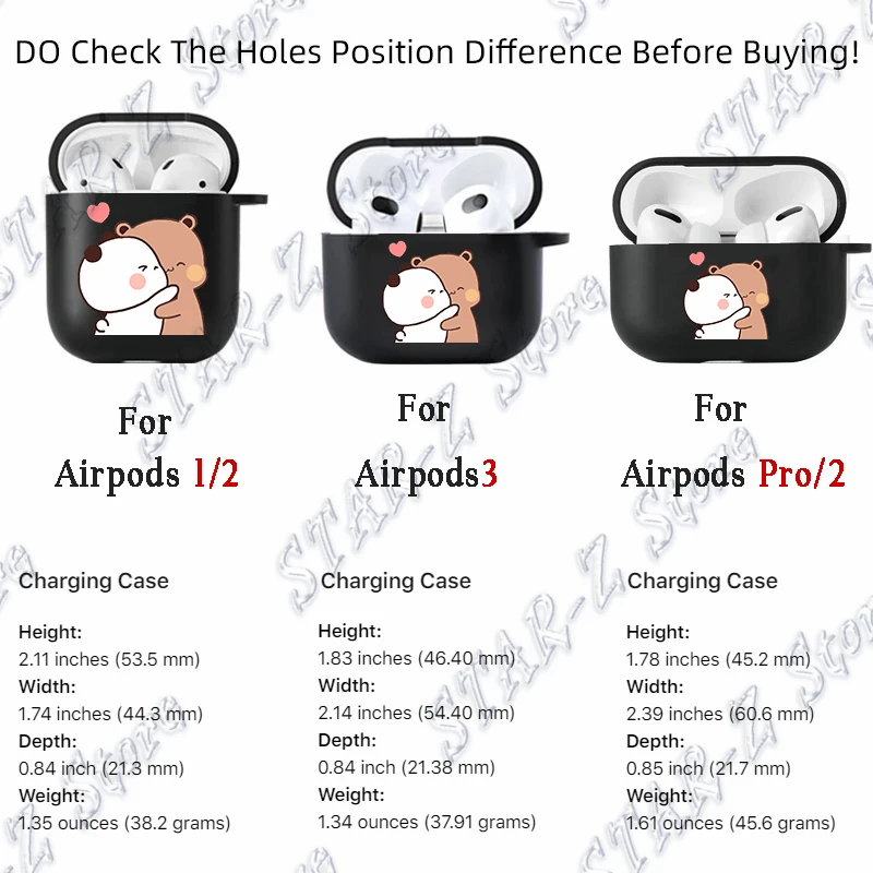Capa de silicone macia para Apple Airpods, Baby Bear, Panda, Bubu Dudu, Fone de ouvido, Love, Shockproof, Air Pods Pro 2, 1, 3