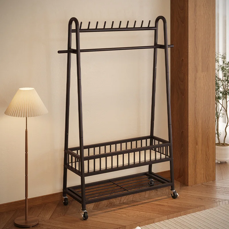 Cabide simples, rack de quarto, cabide móvel interno, rack de armazenamento de roupas de quarto, rack de secagem de ferro forjado para varanda.