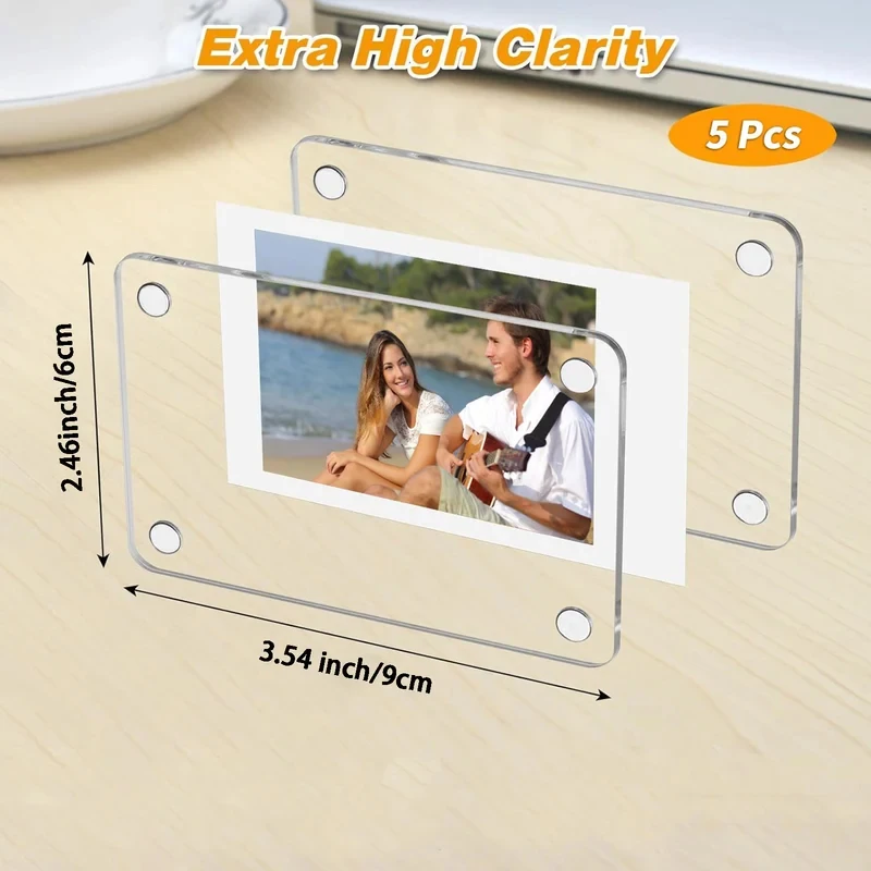 5Pcs Acrylic Magnetic Fridge Frame, Double Sided Mini Instax Photo Frame, Refrigerator Magnet Photo Decor