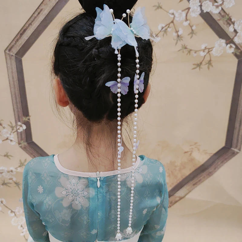 

Этническая лента-бабочка, зажим на спине с висячими кисточками для девочек, аксессуары для волос ханьфу в древнем китайском стиле, сладкий подарок