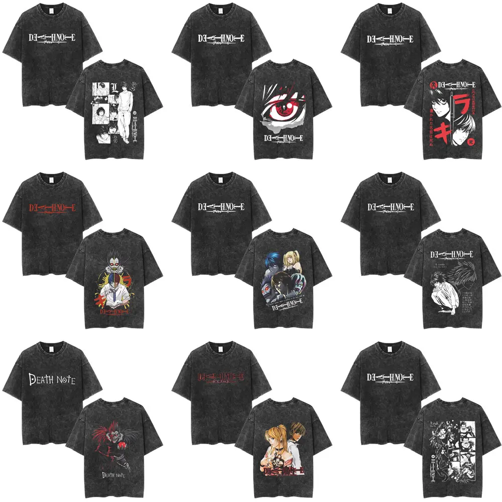 

Washed Vintage Anime Death Note T-shirt Yagami Light MisaMisa Ryuk T Shirts Men Women Cartoon Manga Merch T-shirts Streetwear