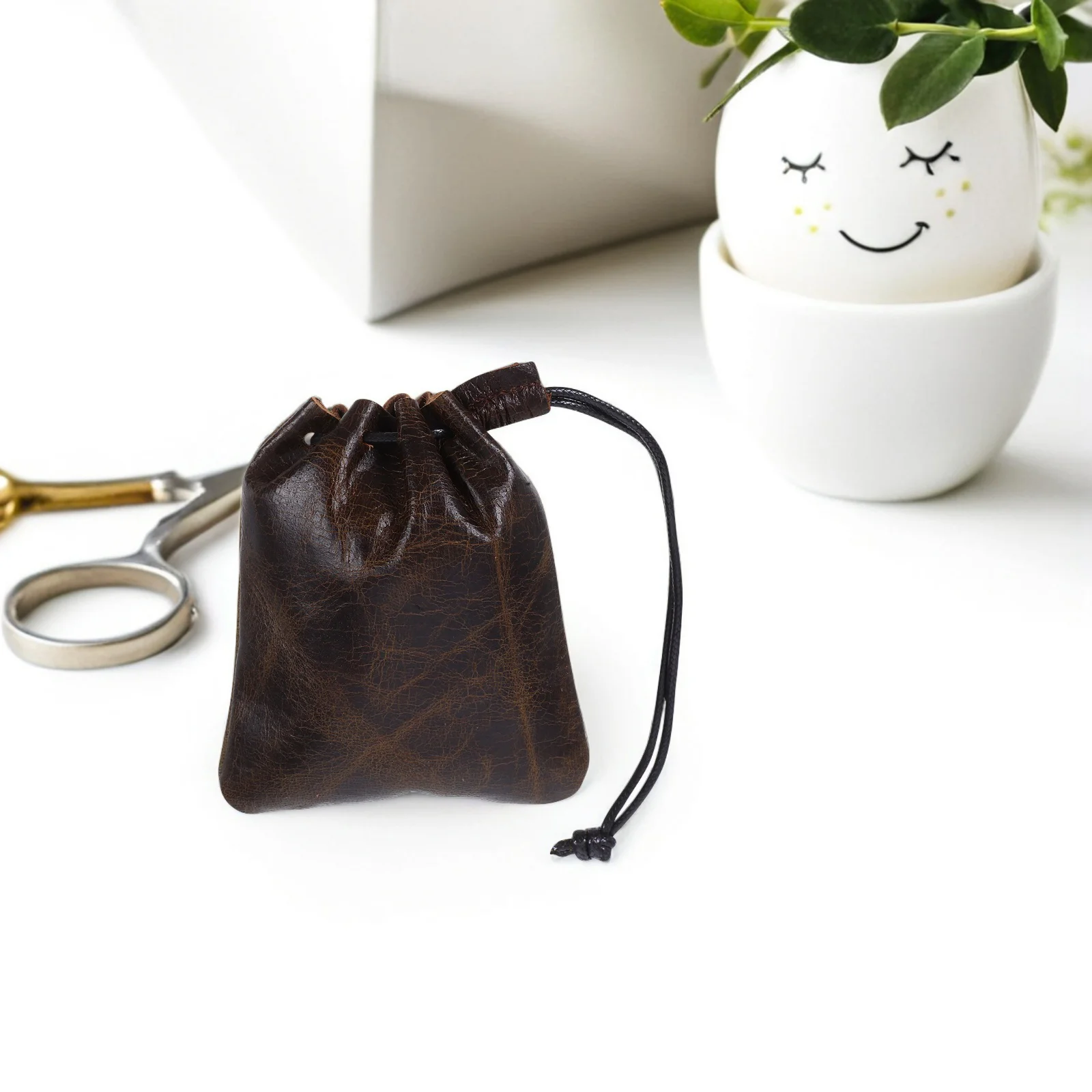 

Drawstring Pouch Coffee Color Small Coin Pouch Vintage Coin Bag Jewelry Storage Travel Makeup Bag Portable Organizer
