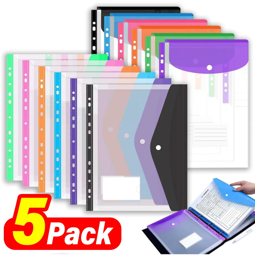 1-5Pcs A4 Binder Pocket Plastic Envelopes Expand Binder Folders Stereoscopic Transparent File Bag with Record Labe Document Bag