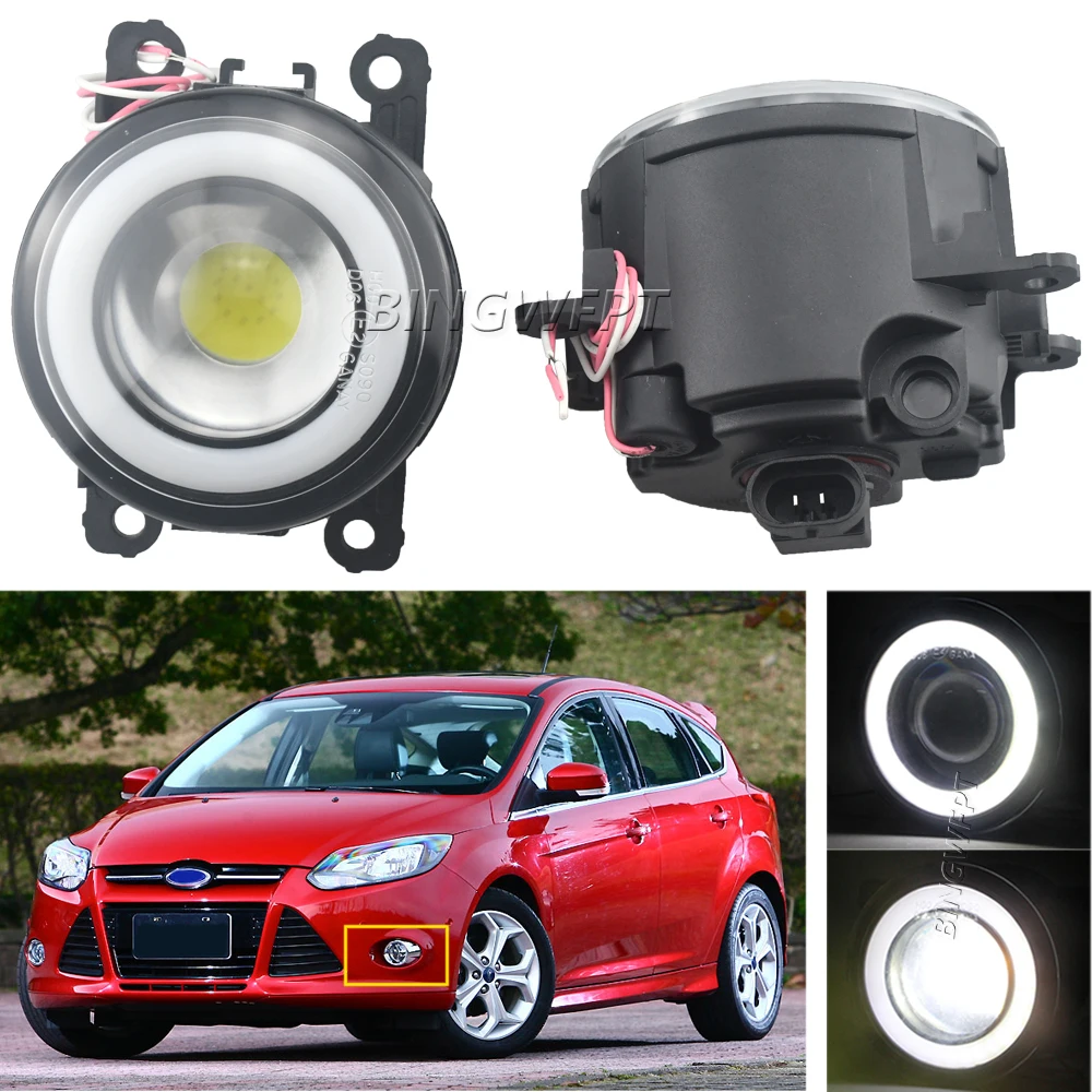 Car Front LED Fog Light Angel Eye DRL Daytime Running Lamp Assembly For Ford Focus 3 2012 2013 2014 Headlight Front Bumper