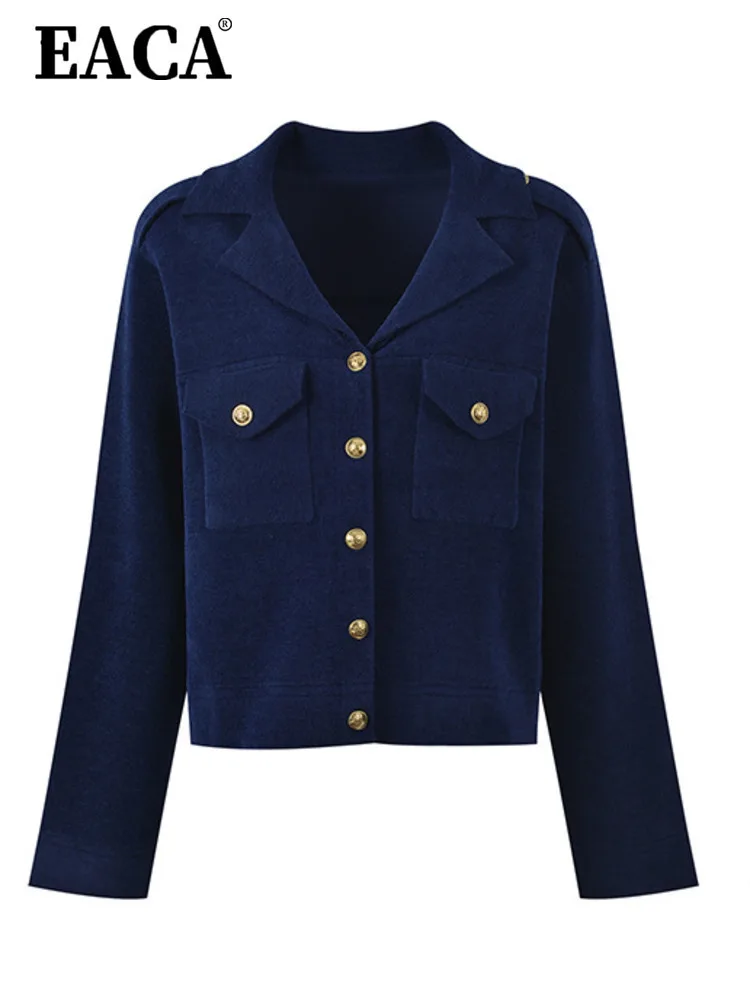 

EACA универсальный минималистичный 2024, ранняя осень, новый стиль, темпераментный однобортный вязаный кардиган, женская рубашка с длинными рукавами