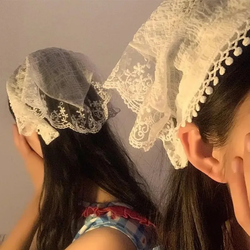 

Retro Sweet Flower Triangle Hair Scarf for Women Girls Square Scarf Headband French Pastoral Headdress New Summer Lace Headwear