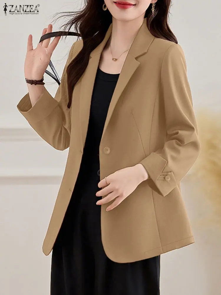 سترة ZANZEA للخريف بأكمام طويلة وطية صدر السترة لعام 2025 سترات نسائية أنيقة غير رسمية بأزرار صلبة معطف رفيع أنيق OL ملابس خارجية