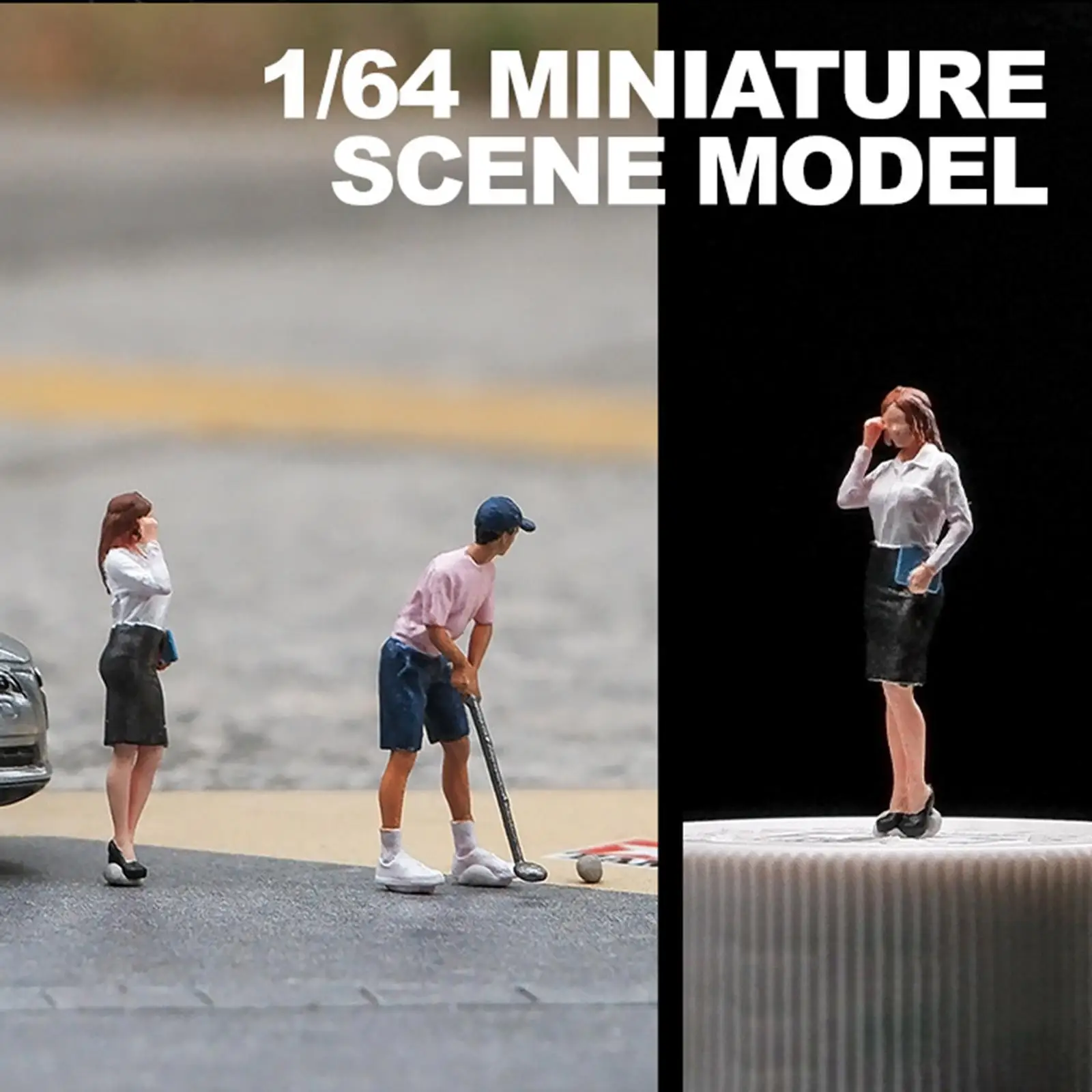 1/64 Schaal Mensen Figuur Miniatuur Pop Model Collectibles Mini Golf Speler en Secretaresse voor Fotografie Props Diorama Decor