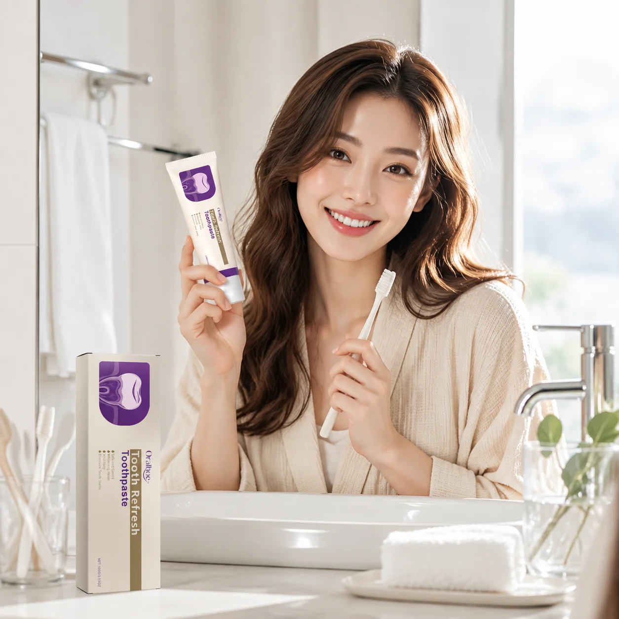 Oralhoe Tooth Refresh Toothpaste Teeth Whitening Fresh Breath Protect Enamel Oral Environment Improvement Gum Care Toothpaste