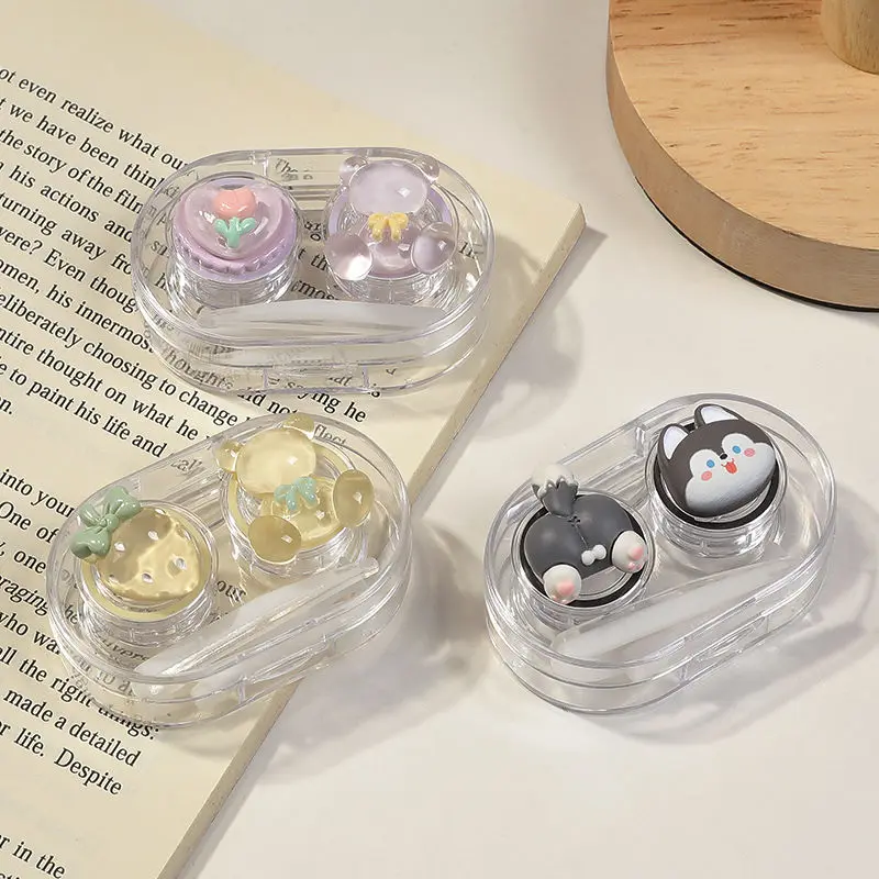 1pcs Cosmetic Contact Lens Box Cute Animal Box Clip Pliers Portable Contact Lens Case Women Girls Travel Lens Case Fast Shipping