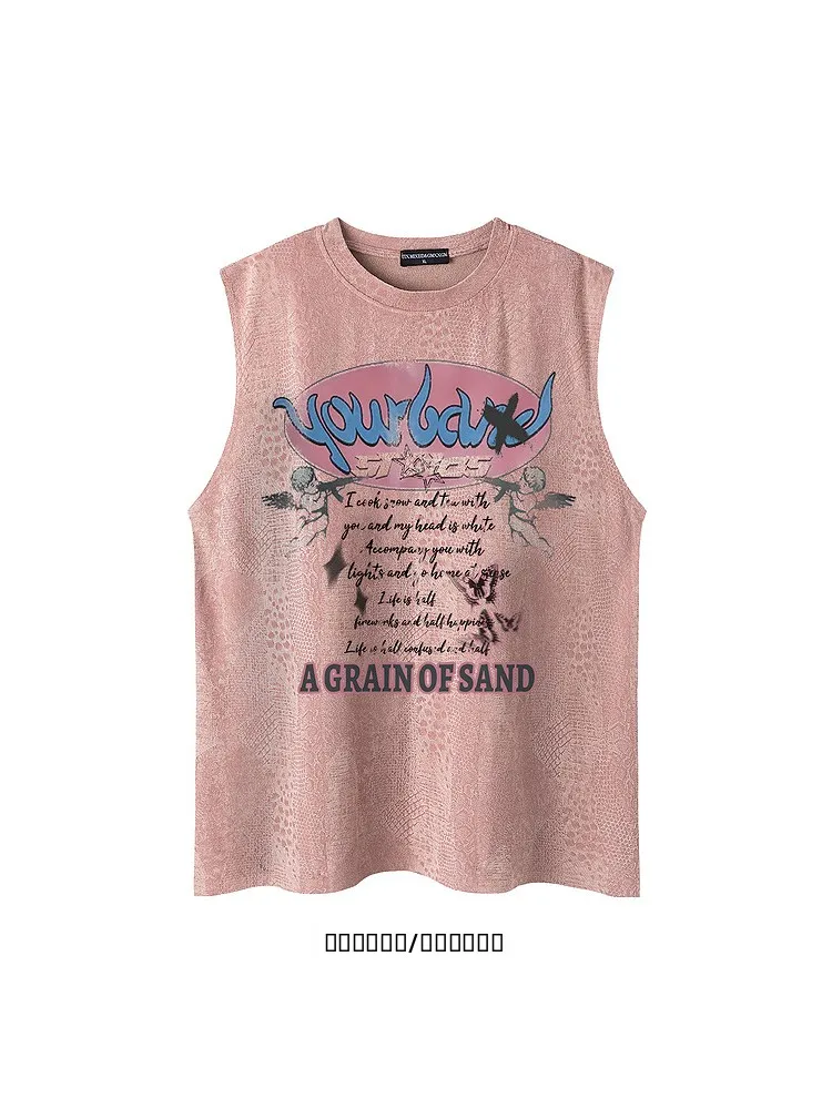 

Спортивная майка из замшевого вельвета с принтом, летняя, свободного кроя, молодежная, модная, с круглым вырезом, повседневная одежда для подростков