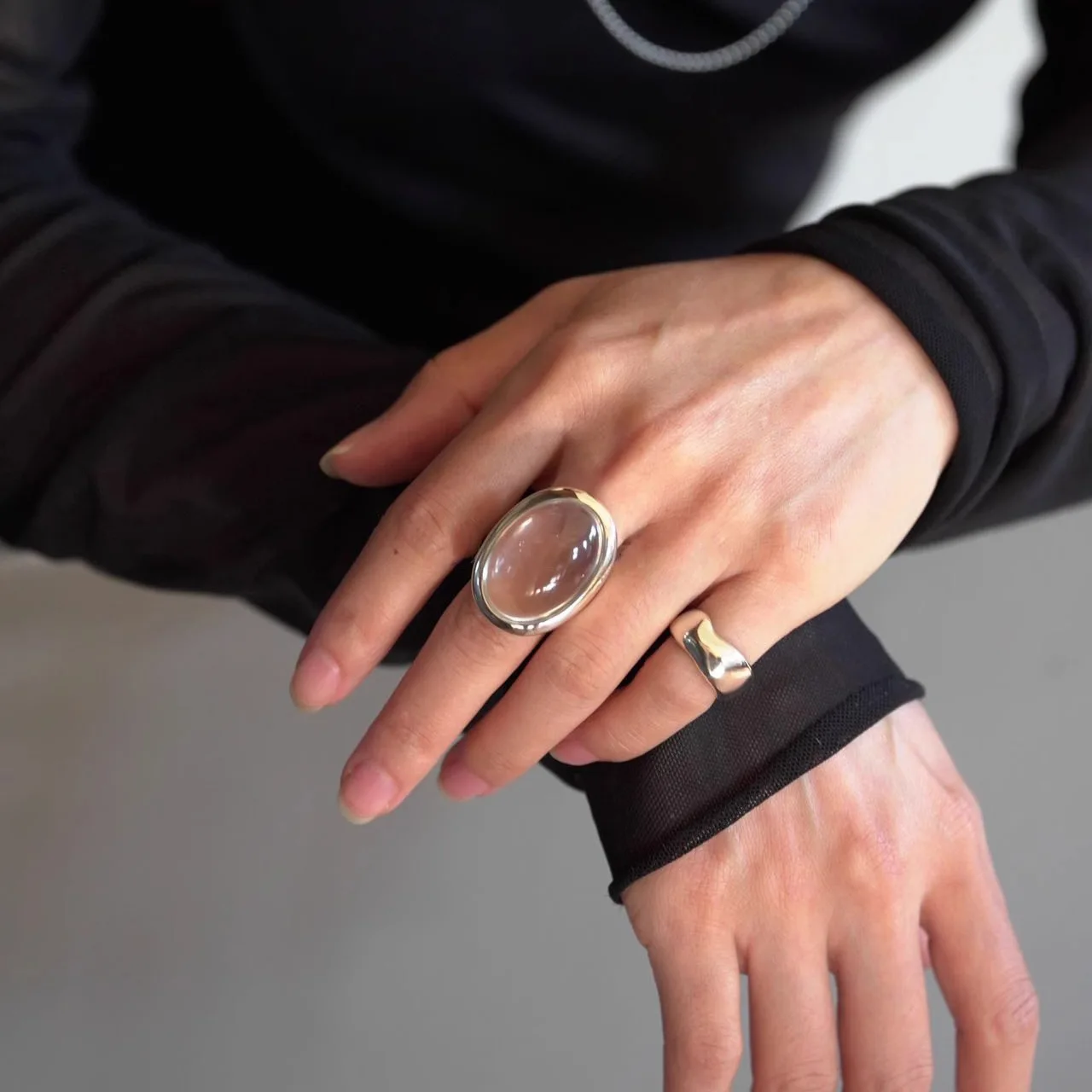 

925 Sterling Silver Geometry Crystal Ring For Women Ellipse Exaggerated Punk Water Drop Open Jewelry Gift Dropshipping