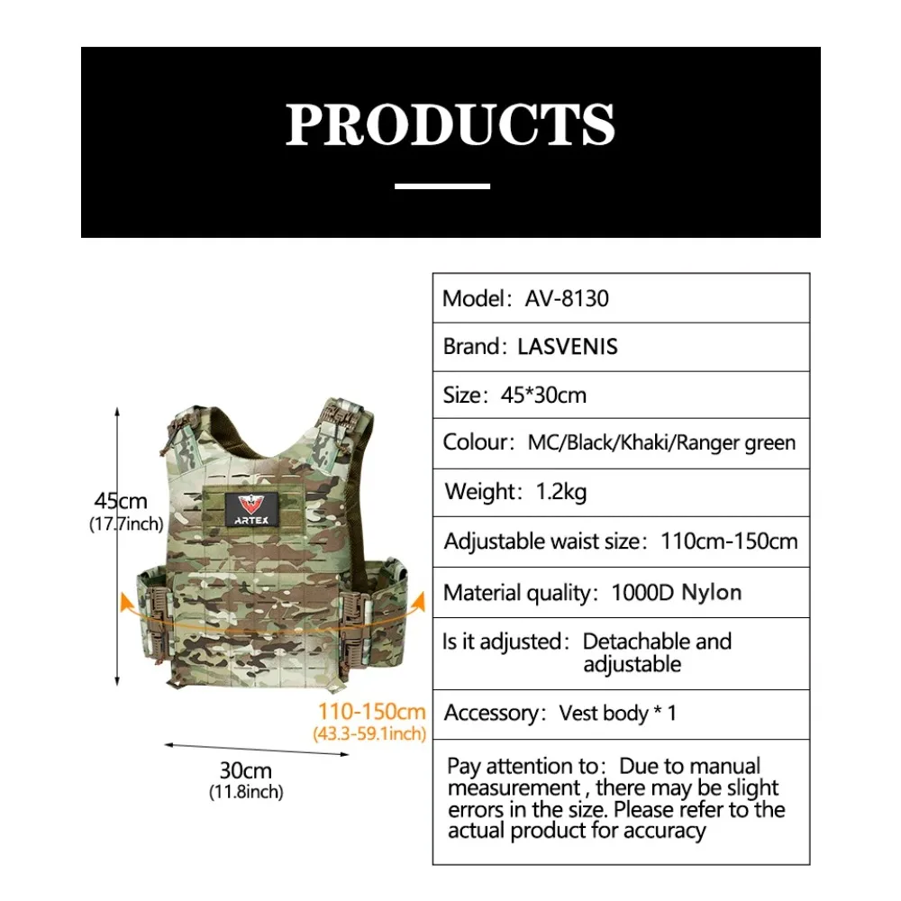 Artex Tactical Vest with Quick Disassembly Design - Detachable Expandable Comfortable Breathable Wear-Resistant Training Vest