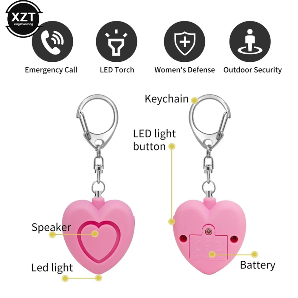 휴대용 비상 소녀 여성 보안 경보, 호신 130 DB 데시벨, LED 조명 포함, 안전 키 체인 페던트, 늑대 방지, 신제품