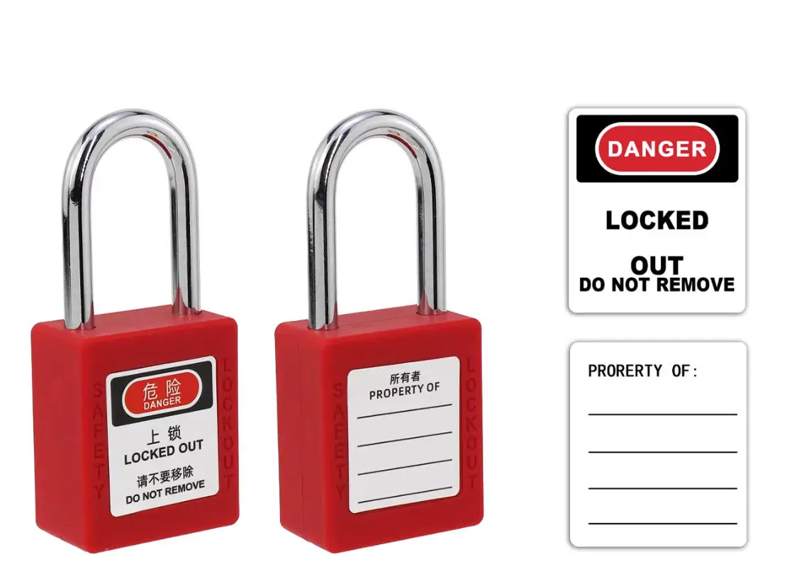 Free tags 10pcs/lot security padlock Plastic Shackle safety padlock ,Nylon non conductive safety padlock unique key or same key