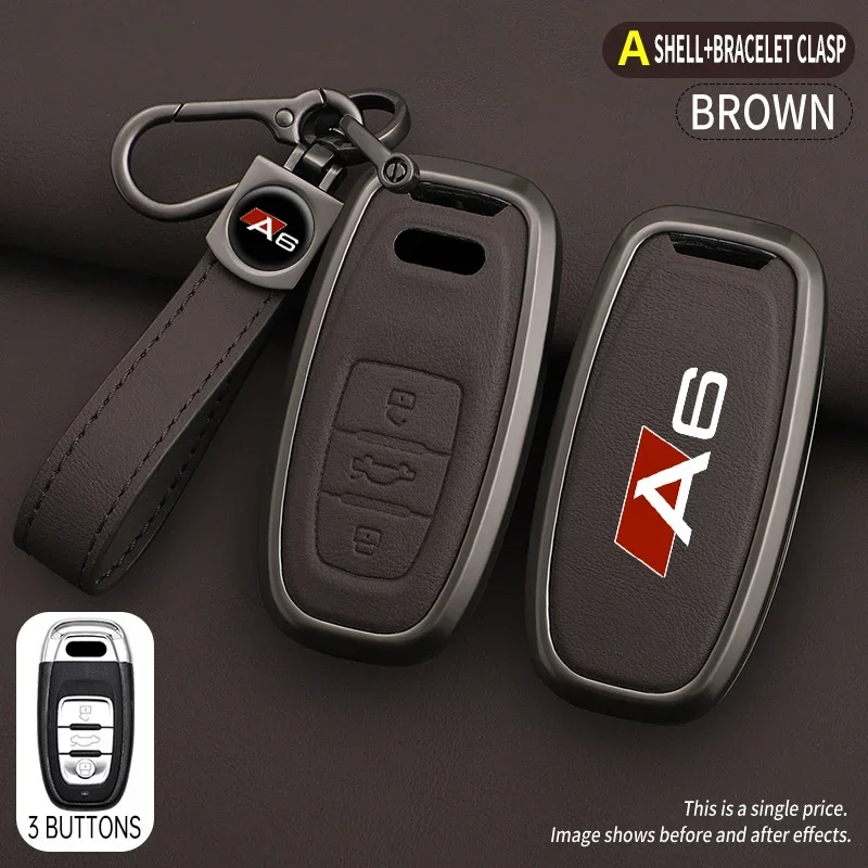 Zinc Alloy Leather For AUDI A6 S6 RS6 C5 C6 C7 4F S line Car Key Case Cover Shell Protected Keychain Bag Car-Styling Accessories