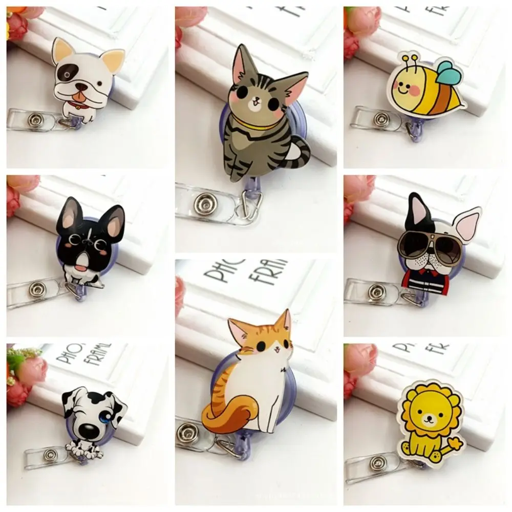 Cute Animals Retractable ID Card Holder Nurse Badge Reel Cartoon Dog Cat Students ID Card Badge Holder Easy Pull Buckle Puppy