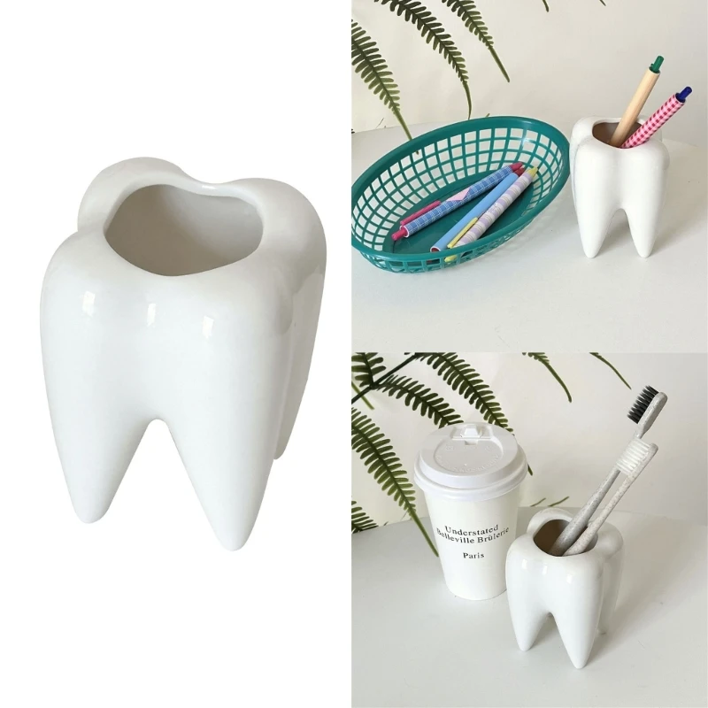 Ceramic Tooth Shape Pen Holder Fun Desk for Kid Adult Pencil Holder Stationery Holder Unique Container